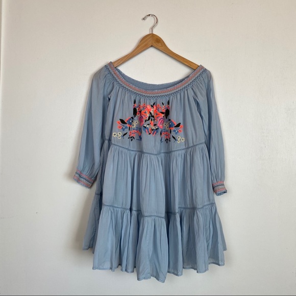 Free People Blue Embroidered Mini Dress, S - Picture 6 of 8
